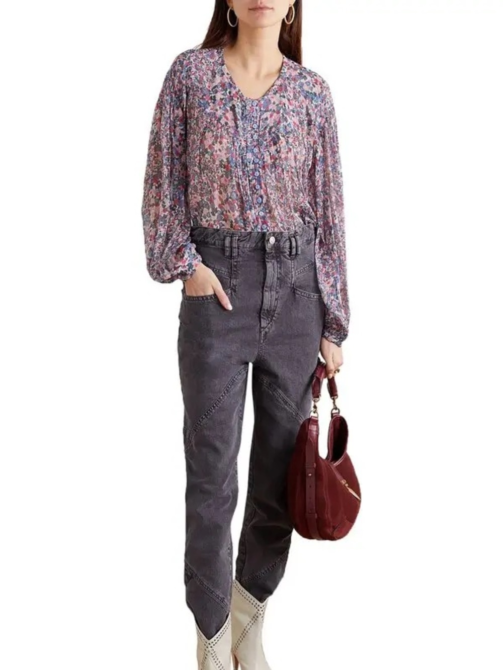 Isabel Marant Orionea Gathered Floralprint Silkcrepon Blouse - 34 / US 2 - Picture 2 of 8